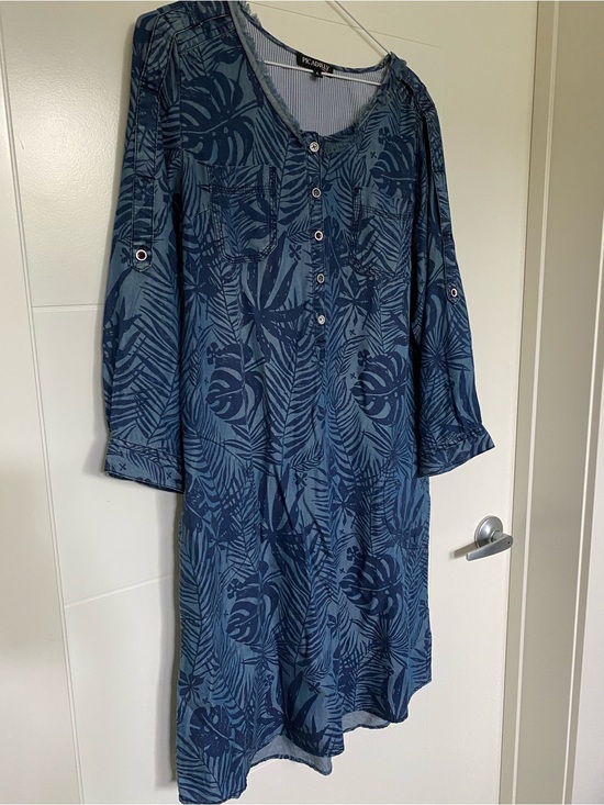 Picadilly Canada Dresses & Skirts - Picadilly Canada Blue Tropical Print Button Tunic Dress - 100% Lyocell